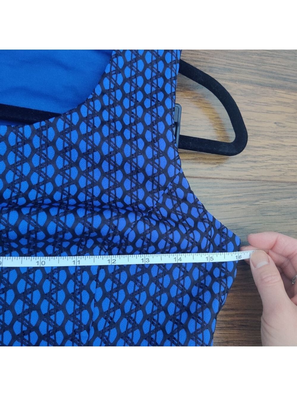*Royal Blue Textured Geometric Pleated Ruffle Hem Dress Sleeveless S - Picture 5 of 6